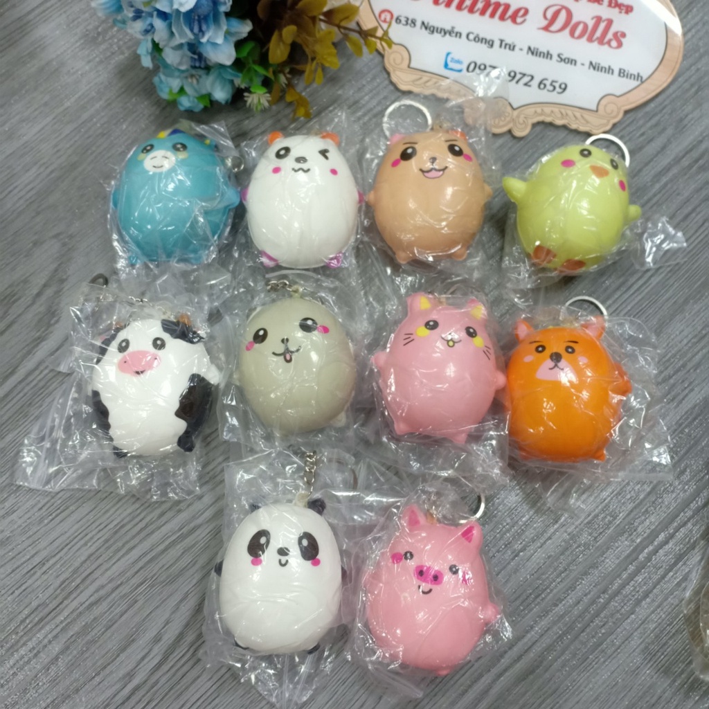Squishy các mẫu hình thú size to loại 1 chậm tăng. thơm,mềm kèm móc treo và bao bì kính