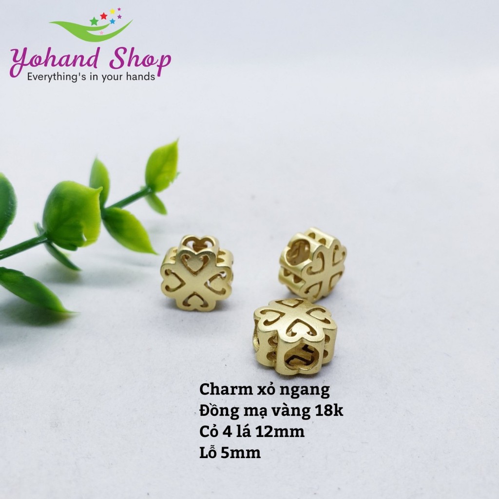 Charm cỏ 4 lá xỏ ngang - 1 cái - làm vòng handmade