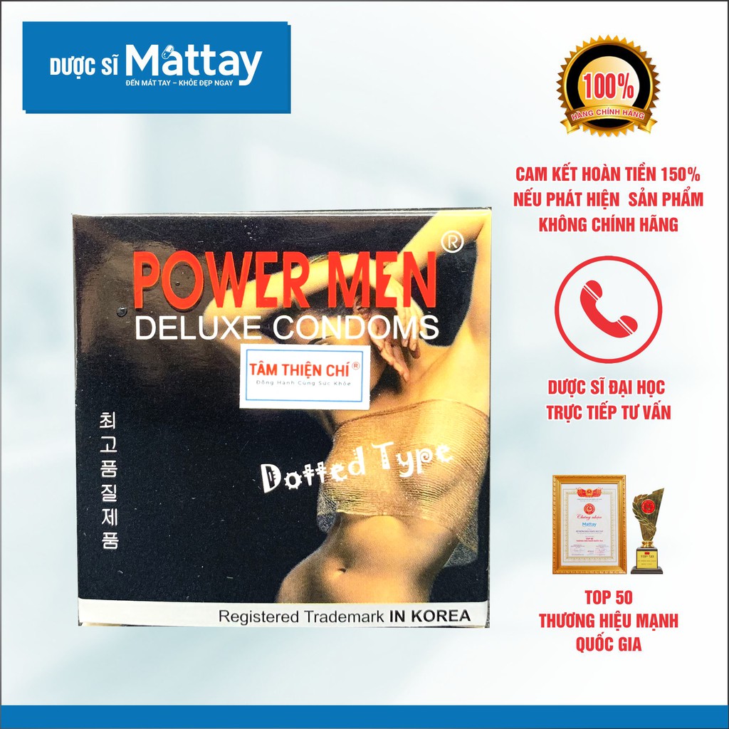 (Che tên SP) - Bao Cao Su Gai Mềm POWER MEN Dotted Type Hộp 3 Chiếc