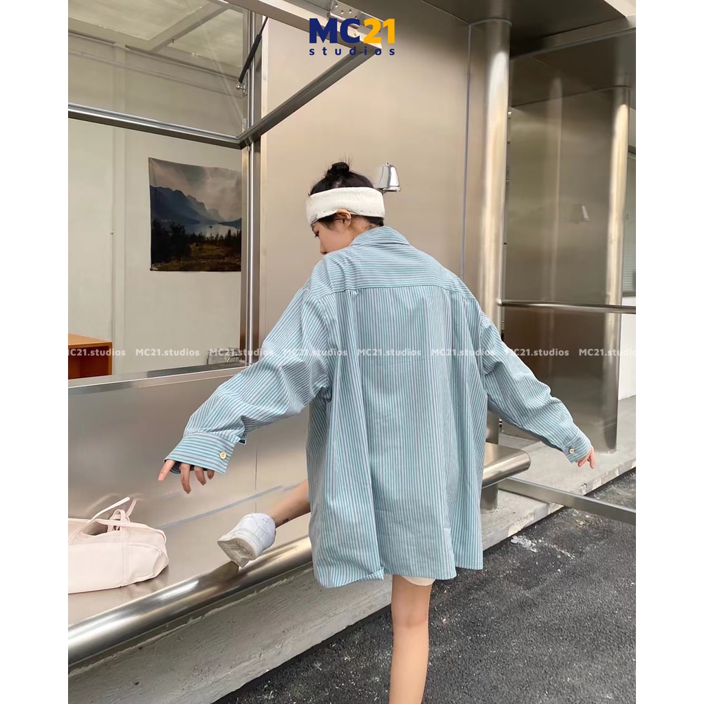 Áo sơ mi kẻ sọc MC21.STUDIOS dài tay Unisex form rộng nam nữ oversize Ulzzang Streetwear Hàn Quốc vải xịn mềm A3204