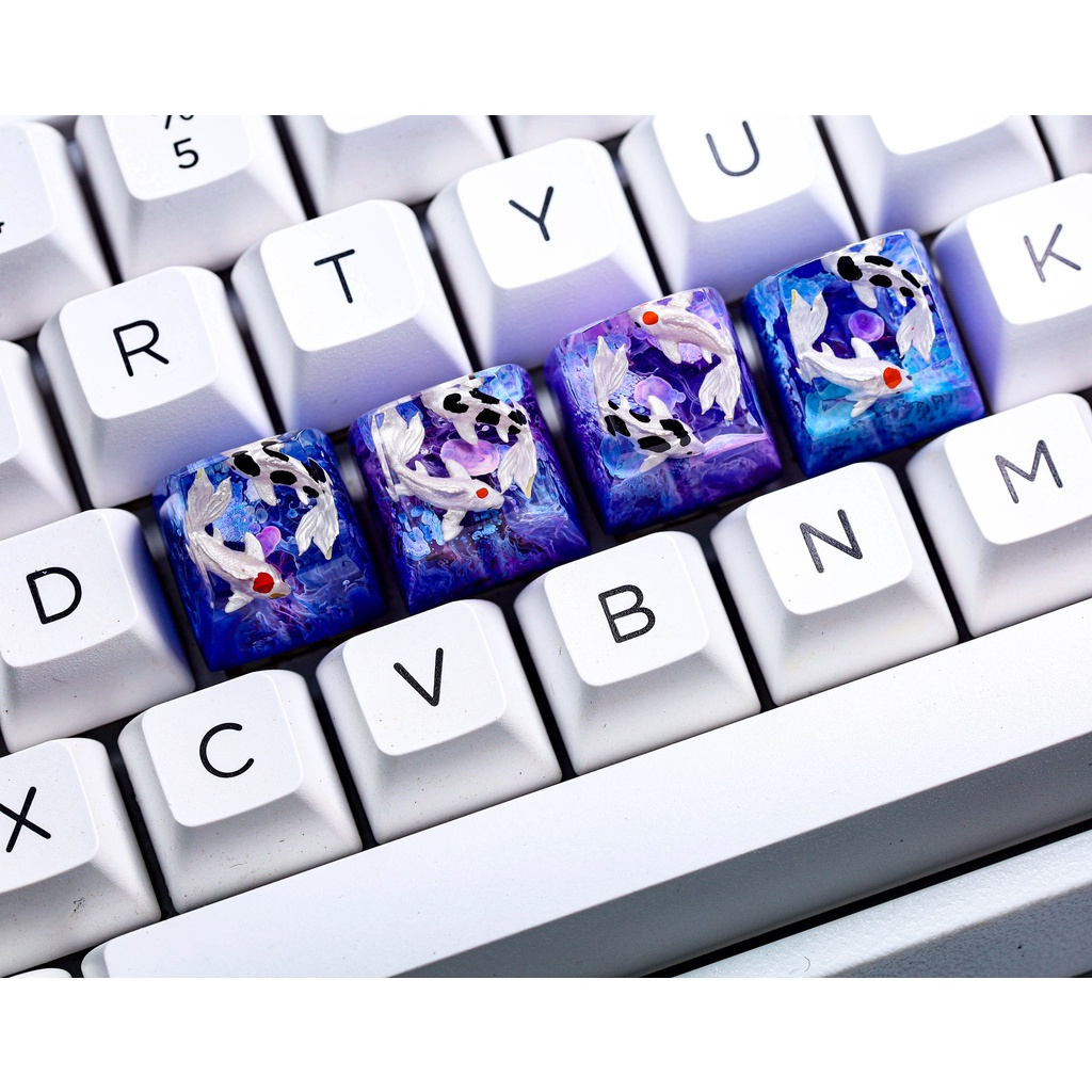 Keycap cá koi xanh tím cho bàn phím cơ, keycap artisan, keycap lẻ giá rẻ, keycap cá koi tím