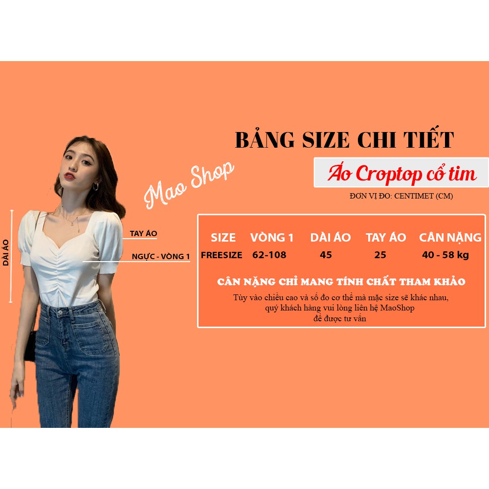 Áo Croptop ôm tay phồng cổ tim nữ tính phong cách ulzzang Hàn Quốc C46 - MaoMao