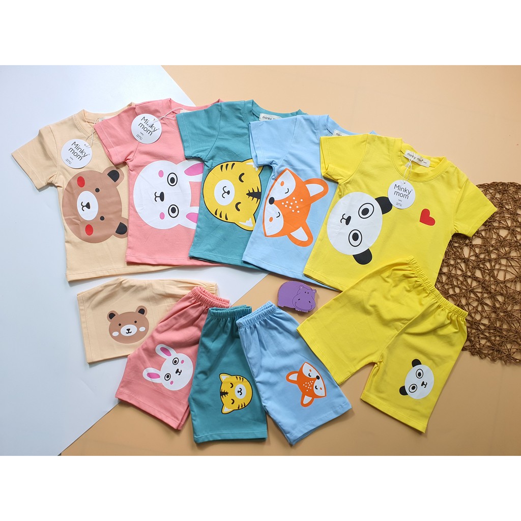 Bộ Cộc Tay COTTON 100% MINKY MOM In Hình Mặt Thú Dễ Thương Cho Bé TN-IN18