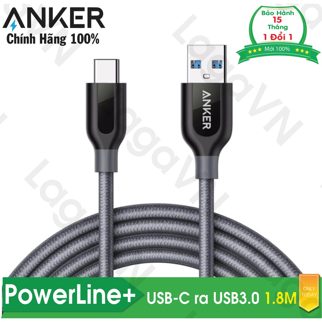 [Mã ELMS5 giảm 7% đơn 300K] Cáp sạc Type C ANKER PowerLine+ USB-C ra USB-A 3.0 dài 1.8m