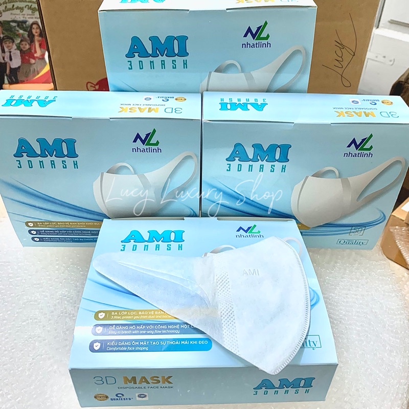 Khẩu Trang y tế 3D mask AMI công nghệ Nhật Bản hộp 50 chiếc hàng công ty, Khẩu trang chống dịch kháng khuẩn 3D Mask Ami