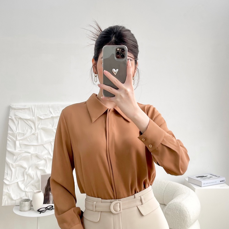 Áo Sơ Mi Công Sở Nẹp Ngoài So Le Lụa Cao Cấp Form Hàn Quốc Đẹp Mặc Đi Làm 22A035