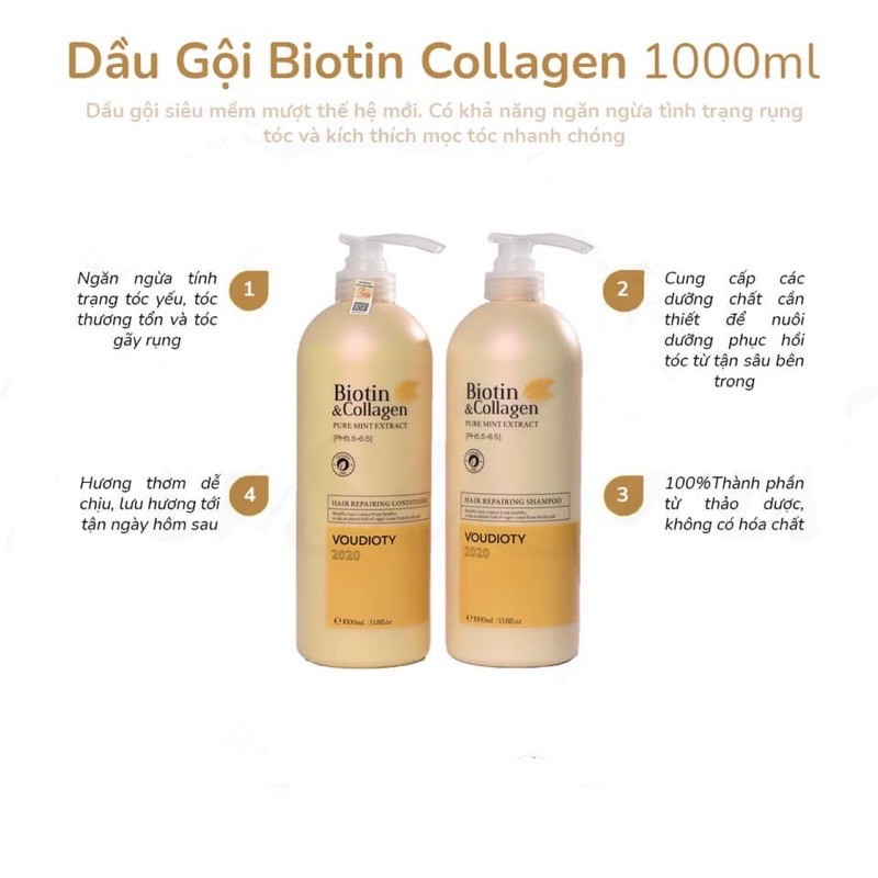 CẶP DẦU GỘI XẢ BIOTIN &amp; COLLAGEN VOUDIOTY CHÍNH HÃNG | SIÊU MƯỢT &amp; PHỤC HỒI TÓC, GÀU 500ML - 1000ML