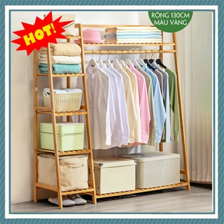 Tủ treo quần áo hình thang, giá treo quần áo gỗ kt 130 x 140cm