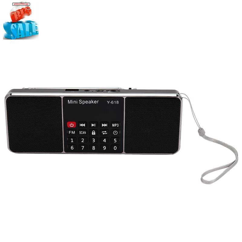 Y-618 Mini Fm Radio Digital Portable Dual 3W Stereo Speaker Mp3 Audio Player High Fidelity Sound Quality W/ 2 Inch Display Screen Support Usb Drive Tf Card Aux-In Earphone-Out