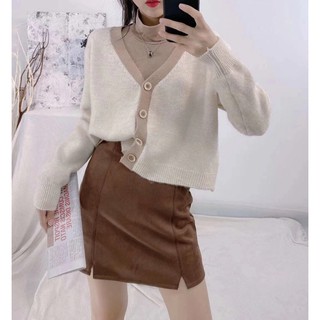 Áo cardigan lông thỏ kẻ viền