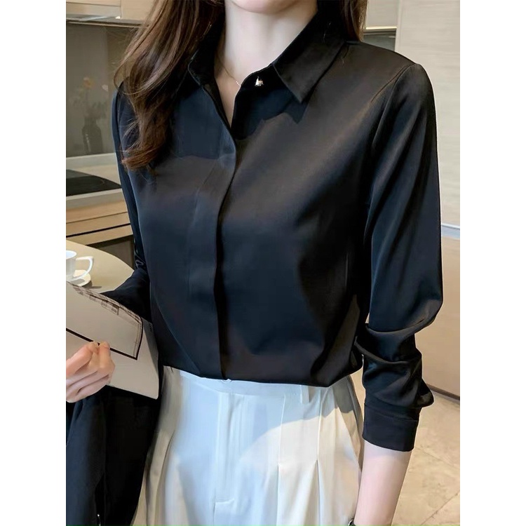 Áo lụa sơ mi nữ công sở đẹp thiết kế sang chảnh trơn dáng cơ bản nẹp dấu cúc thiết kế MQ Boutique