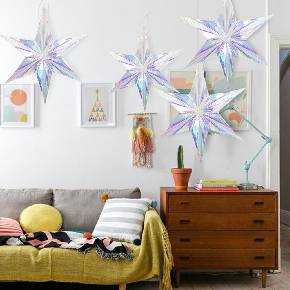 WMES1 Shiny Star Pendant Laser Party Decor Hanging Ornament Window Decor Wedding Christmas Winter DIY Baby Shower Festival Supplies