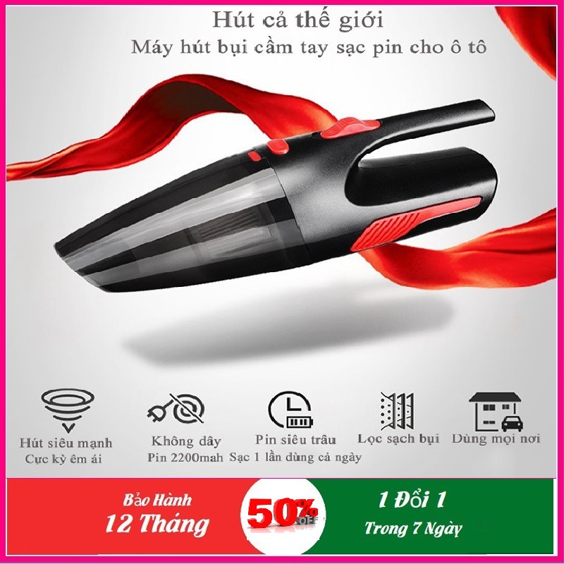 Máy hút bụi cầm tay mini không dây sạc pin công suất 120W nhỏ gọn bảo hành 1 năm