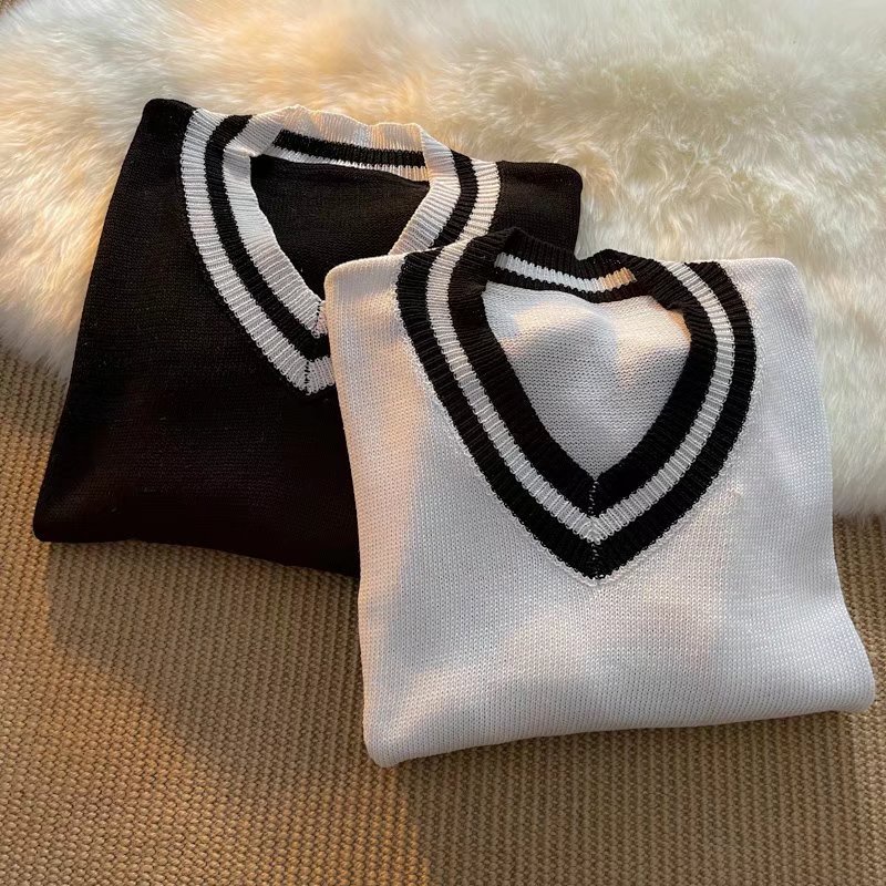 Áo sweater dệt kim tay dài cổ chữ V dáng rộng phong cách Hàn Quốc mới cho nam