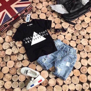 Set áo thun quần jean bé trai 