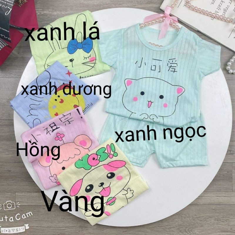 Bộ cộc tay cotton giấy màu ngộ nghĩnh bé trai bé gái