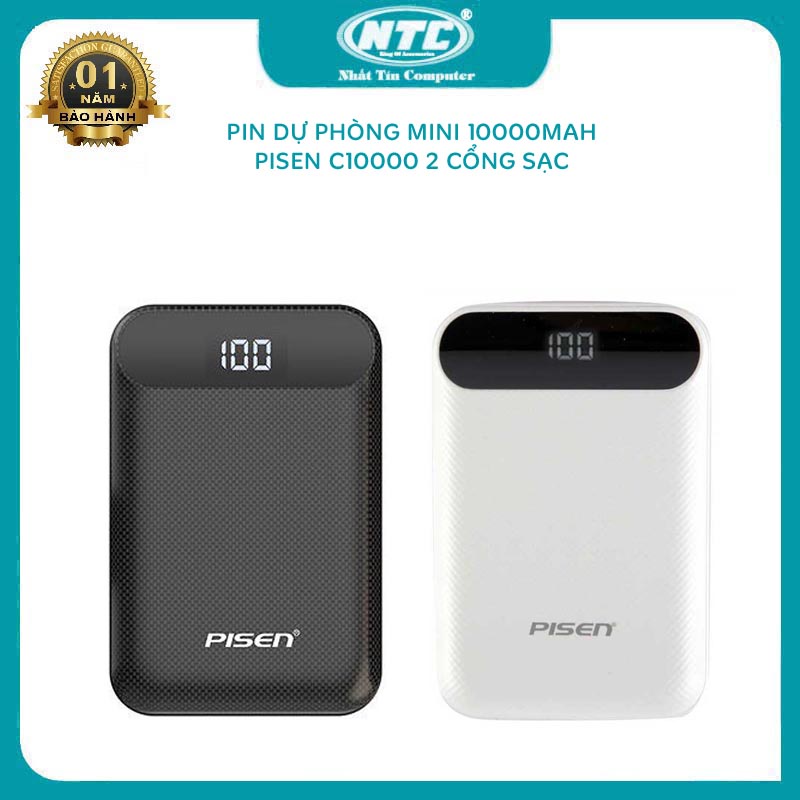 Pin dự phòng mini Pisen C10000 (TP-D01CJ) siêu nhỏ 10000mAh LCD - hỗ trợ 2 input 2 output (2 màu tuỳ chọn)