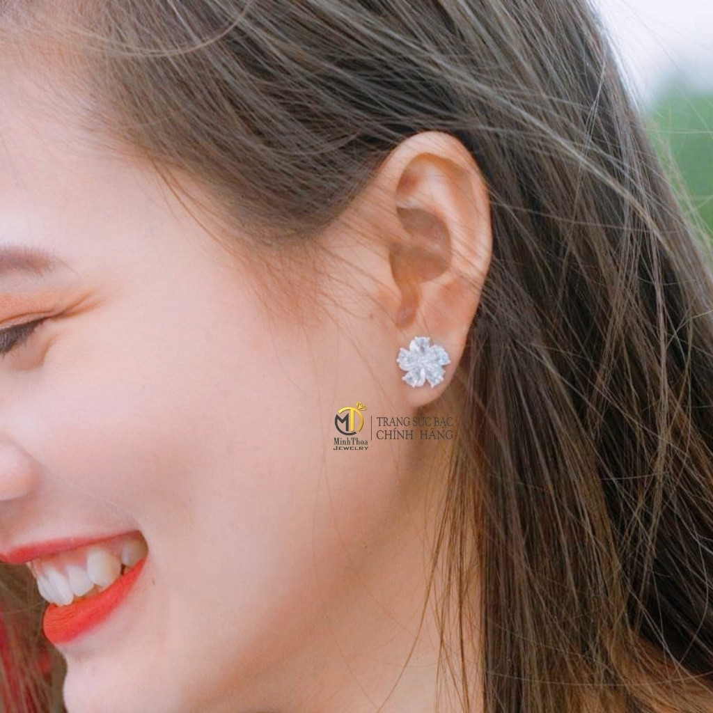 Khuyên tai nữ bạc đẹp ,bông hoa tai bạc trang sức phong cách Hàn Quốc Minh Thoa JEWELRY
