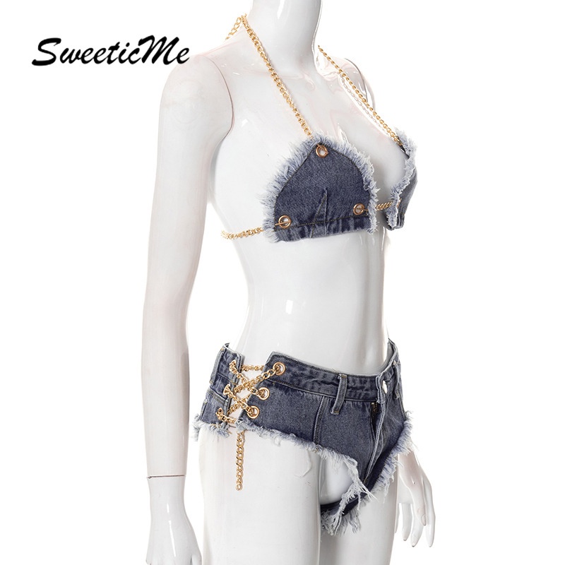 Set Trang Phục SweeticMe Chất Liệu Denim Thời Trang Quyến Rũ Cho Nữ