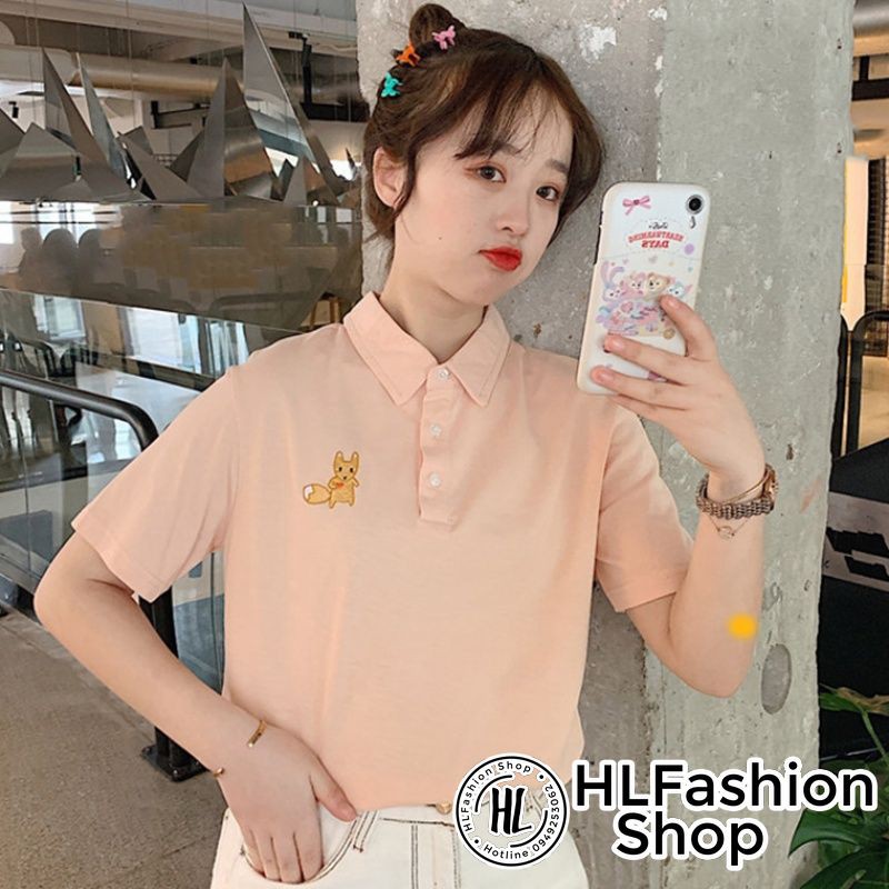 Áo polo thun cổ trụ thêu hình hồ ly cực đẹp, áo thun size có cổ HLFashion