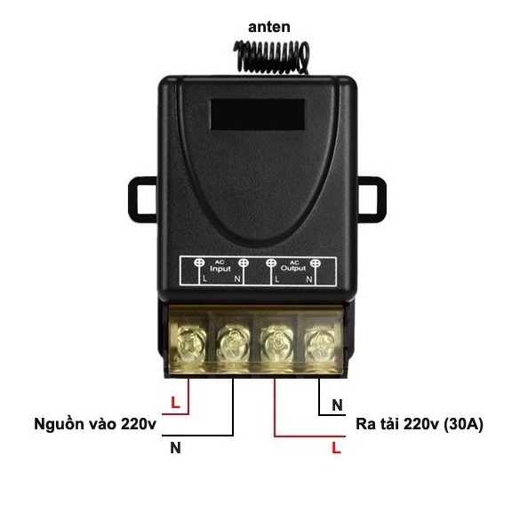 Công Tắc Điều Khiển Từ Xa RF Không Dây 220V 30A 1 Bộ Phát + 1 Bộ Thu Điều Khiển Từ Xa 433 Mhz (RF/30A/Đen)