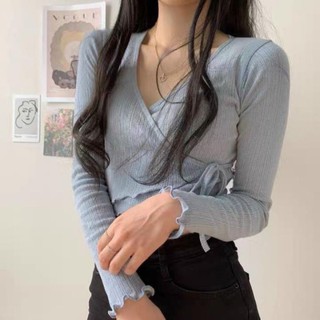 Áo croptop nữ. áo kiểu đẹp giá rẻ, kiểu vạt chéo thắt nơ, dễ phối đồ, phom dưới 50kg- tùy chiều cao