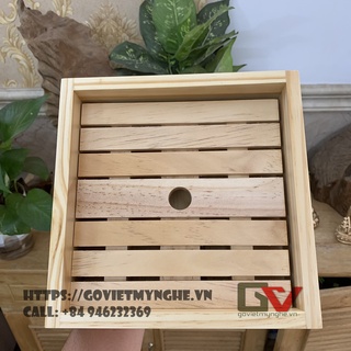 [25cm x 25cm] Khay gỗ vuông để đồ ăn trang trí sushi sashimi chuẩn Nhật Bản - Khay gỗ Thông decor cho nhà hàng