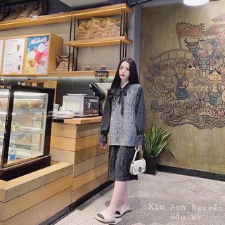 Set VÁY KẺ PHỐI ÁO GILE LEN (KÈM ẢNH THẬT)