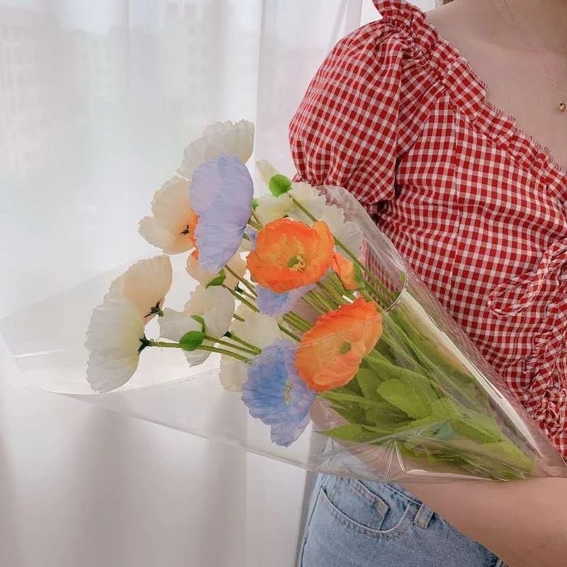 Hoa Anh Túc Nhân Tạo Bằng Lụa + 4 Đầu Bông 60Cm Trang Trí Tiệc Cưới/Nhà Cửa