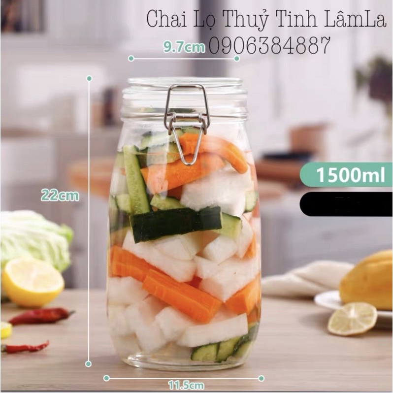 Hũ Lọ Thủy Tinh Tròn Nắp Cài Khoá INox 500ml 750ml 1000ml 1500ml | Lọ Thuỷ Tinh Đựng Gia Vị , Thực Phẩm