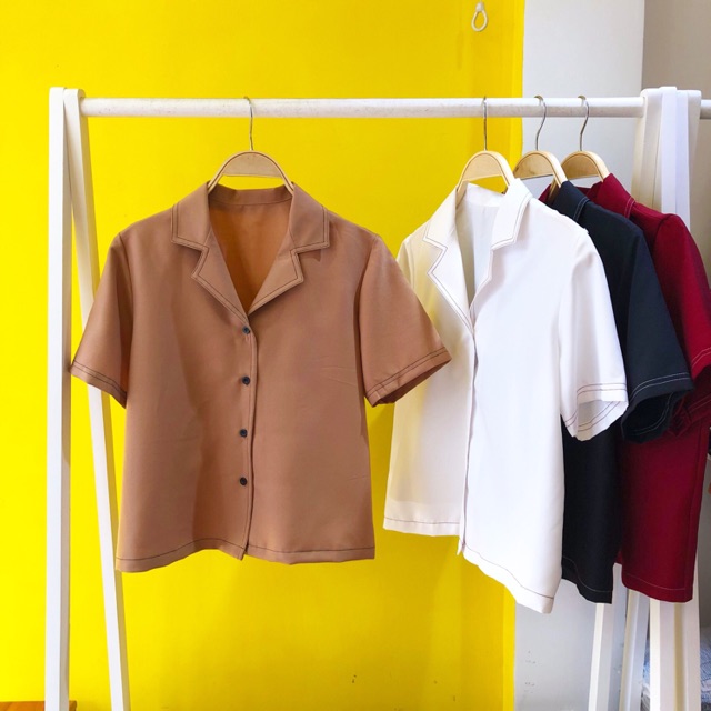 Áo Sơ mi Tay Ngắn Phối Viền Đen Trắng ( Hình thật/ hàng sẵn)