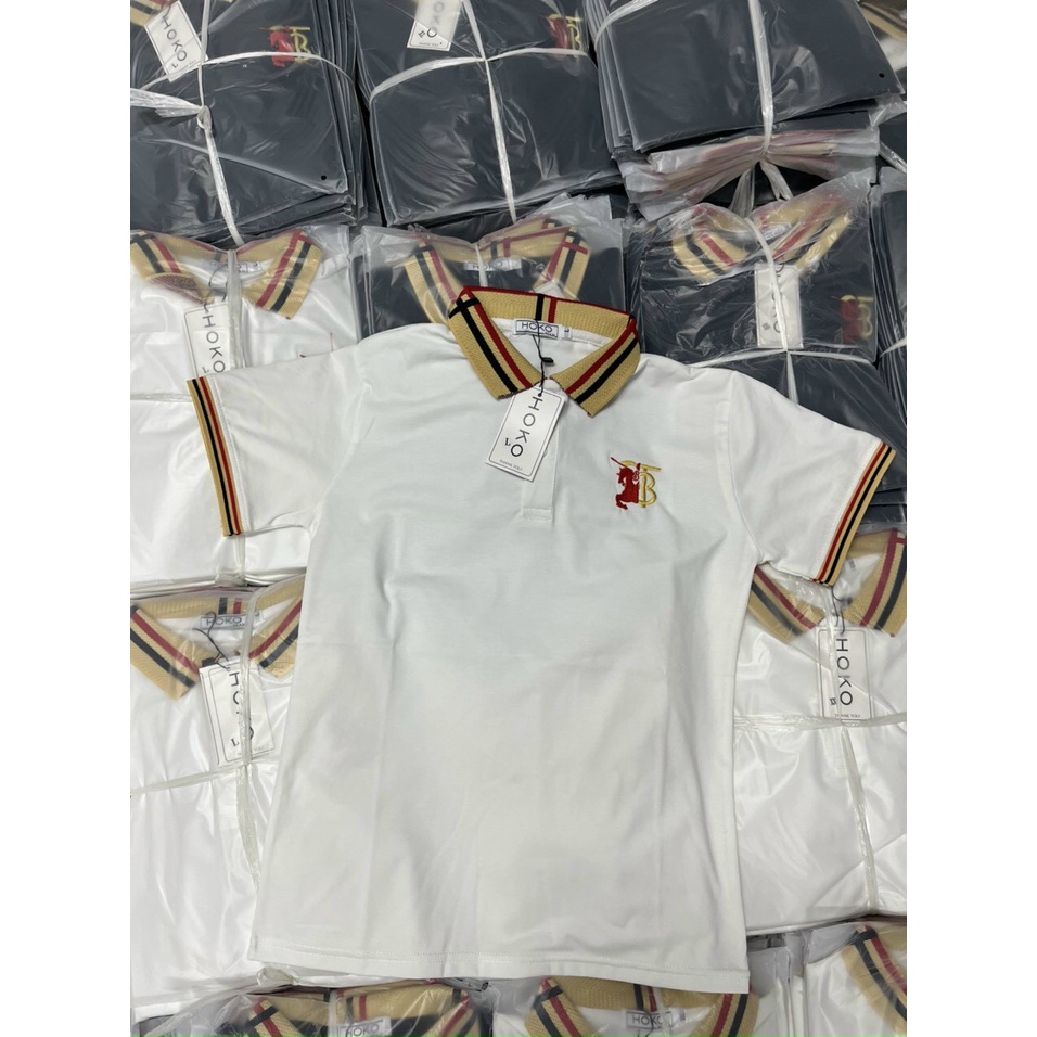 Áo thun polo nam có cổ tay ngắn phối họa tiết logo đẹp chất vải cotton co dãn in nhiệt cao cấp 2 màu trắng, đen