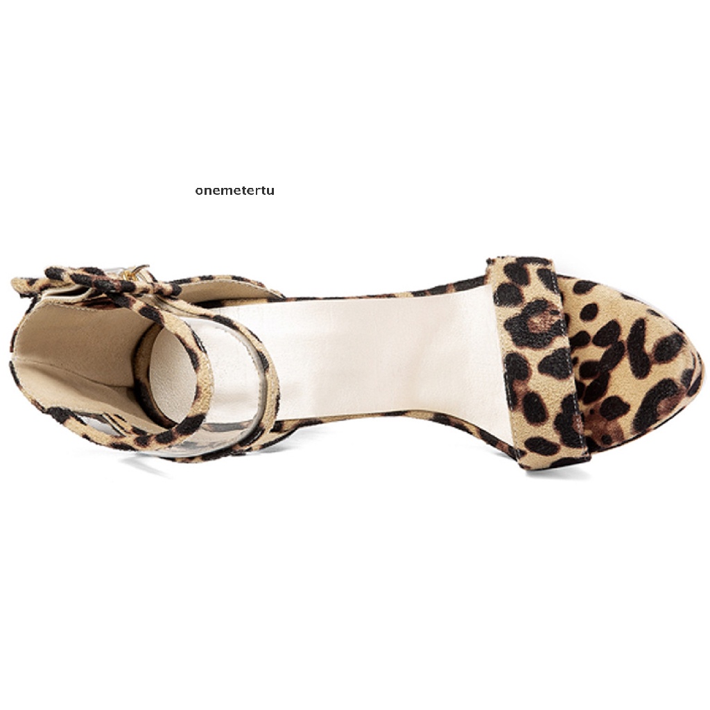 【met】 Womens Leopard Print Stilettos Open Toe Platform Heels with Buckle .