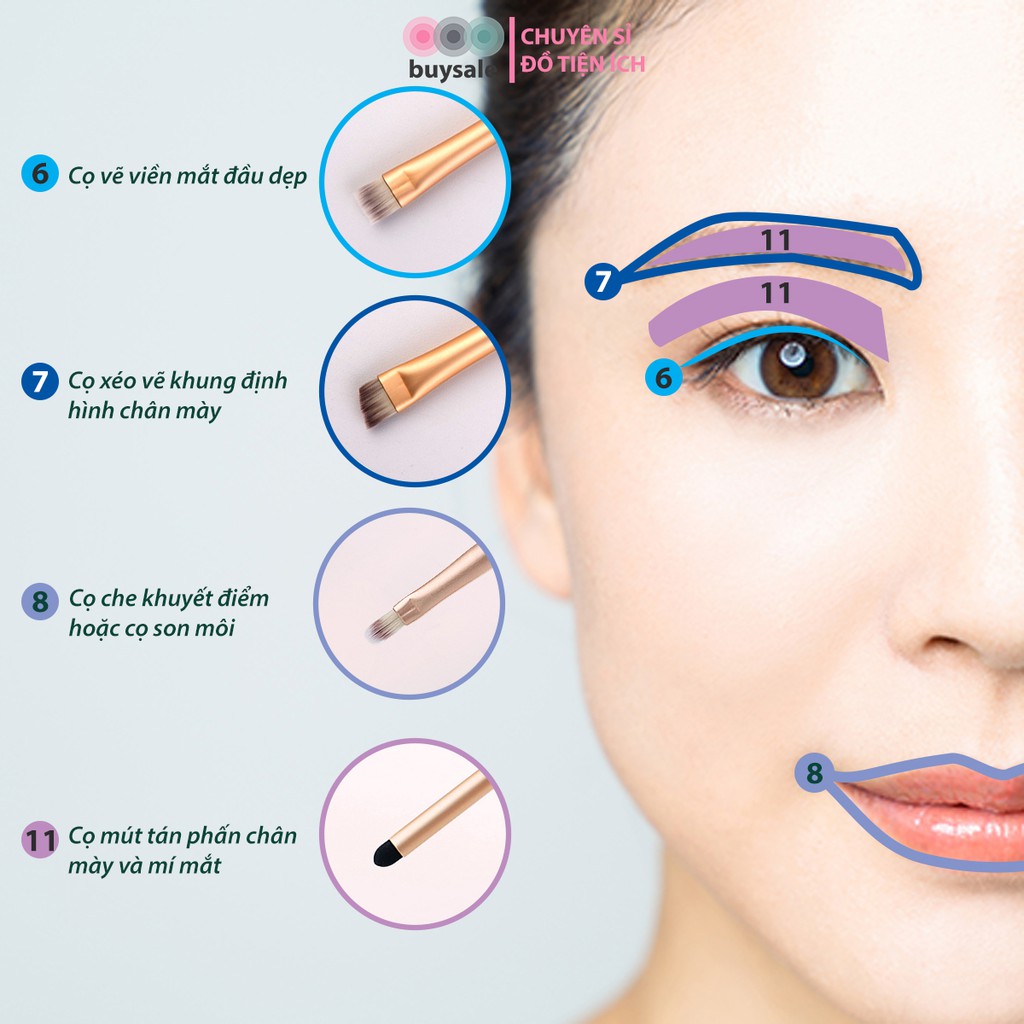 Bộ 12 cọ trang điểm cá nhân có bao da bảo quản - buysale - BSPK167