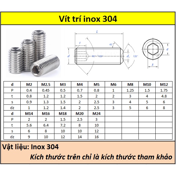 Vít trí inox 304 M2