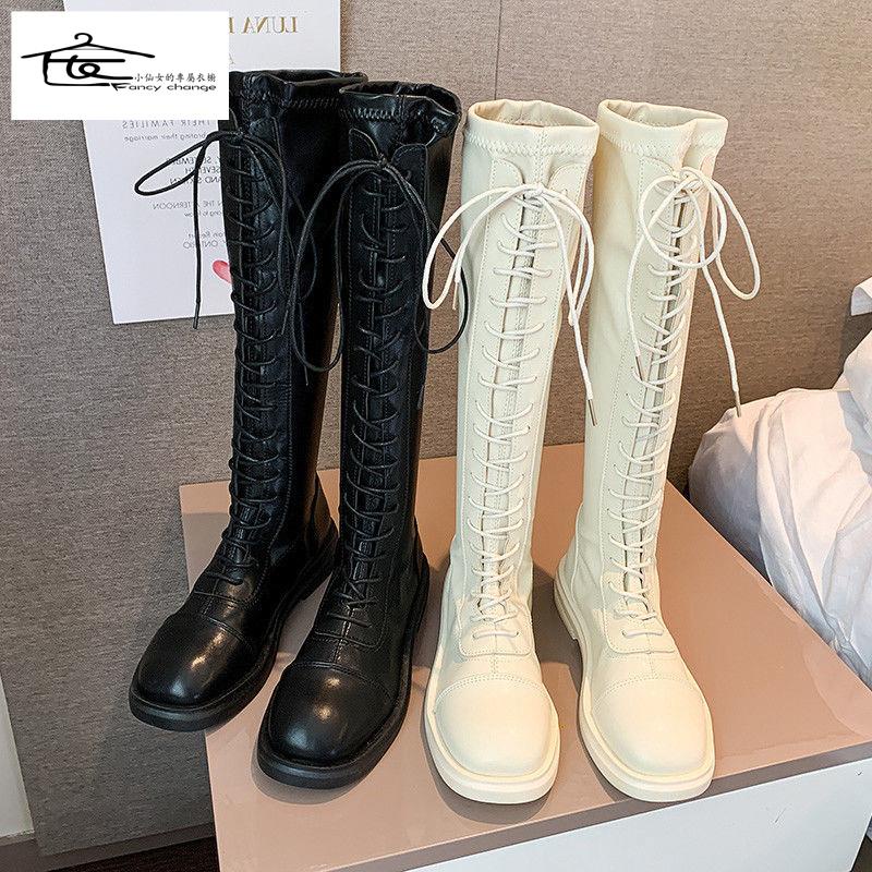 Giày Bốt Trắng Cổ Cao Đế Dày Thoáng Khí Thời Trang Xuân Thu Năm 2021 Cho Nữ