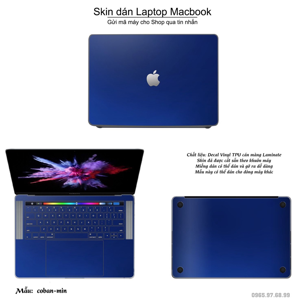 Skin dán Macbook mẫu Aluminum Chrome xanh dương coban mịn (đã cắt sẵn, inbox mã máy cho shop)