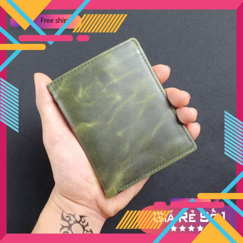 Ví da Pullup wax WS107 Xanh Olive - 100% da bò thật, BH 3 năm