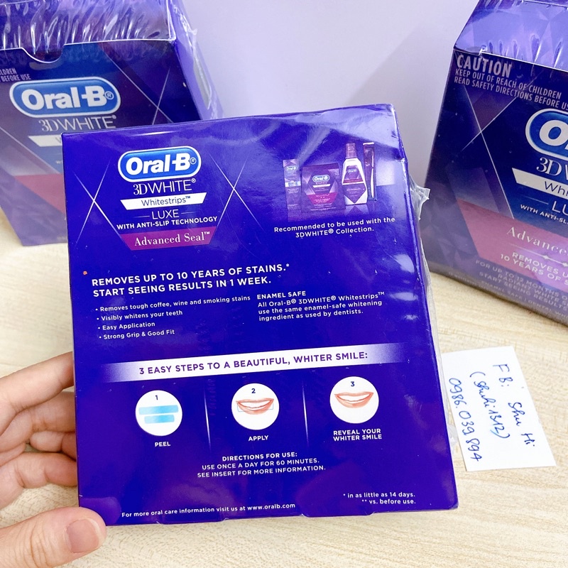 Miếng dán trắng răng oralb úc, oral b 3d white whitestrips 14 treatments 14 ngày, hộp 14 gói, 28 miếng