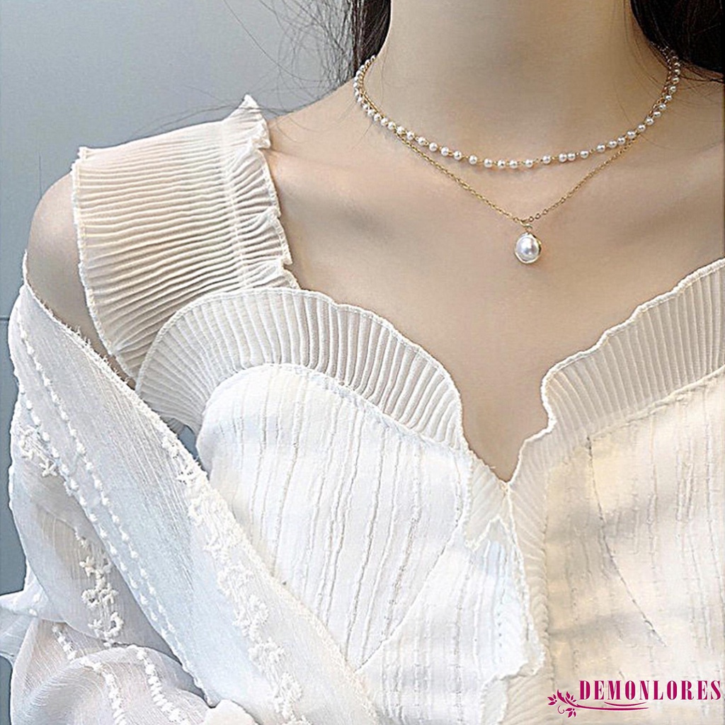 Vòng cổ Nhiều Lớp Đính Ngọc Trai Nhân Tạo Màu Bạc / Vàng Kim Thời Trang Cho Nữ