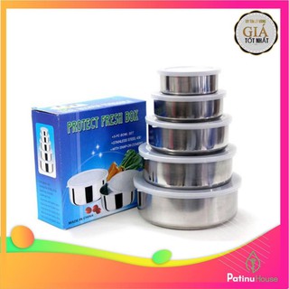 Bộ 5 hộp inox  nắp nhựa đựng thực phẩm tiện dụng