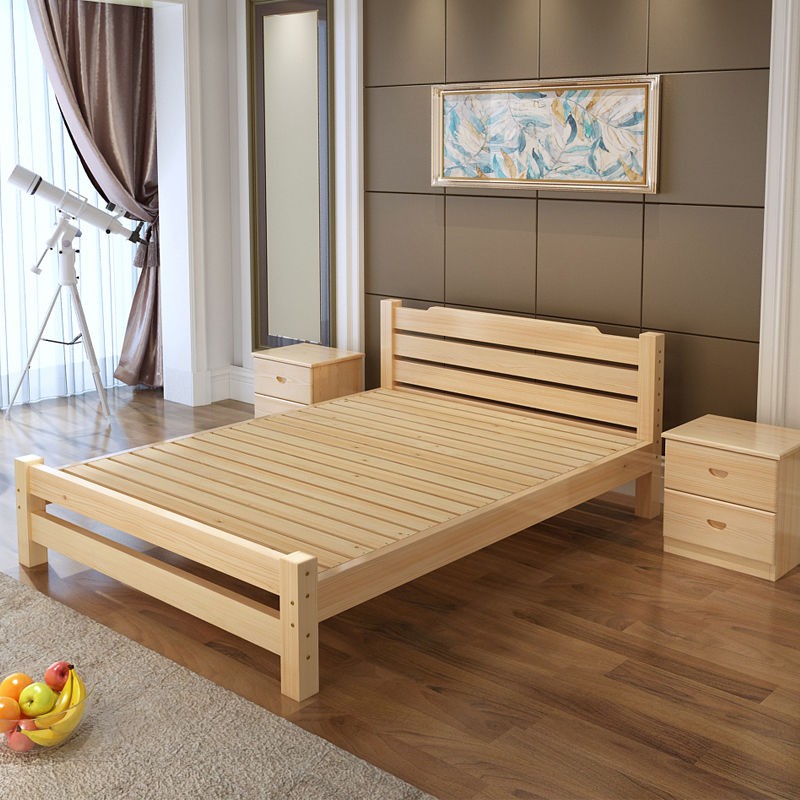 Giường gỗ nguyên khối 1,8 mét 1,5 đôi đơn 1,2 Bán hàng trực tiếp cho thuê phòng giản tiết kiệm 1mm