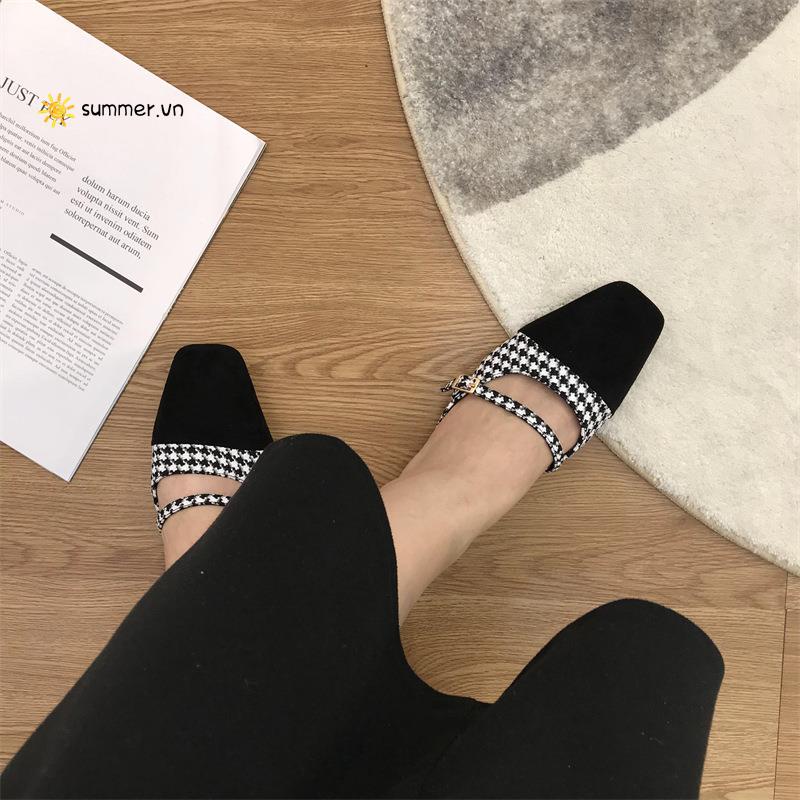 Dép Bít Mũi Vuông Gót Thấp Thời Trang Xuân Hè 2022 Cho Nữ