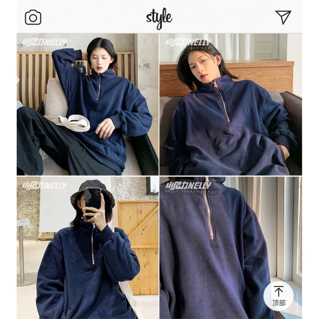 Áo Nỉ Cổ Lọ Lót Lông Nữ [FREESHIP] 🌸 Sweater hoodie khóa zip oversize tay bồng dáng rộng màu XANH | ĐỎ Ulzzang HOT 🌸