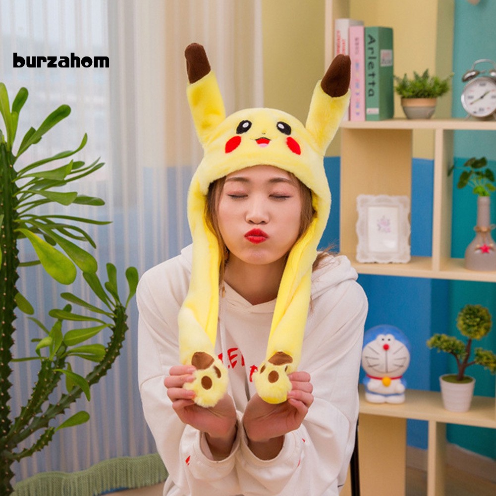 Mũ nhồi bông hình Pikachu có thể di chuyển tai lên xuống độc đáo thú vị 60cm