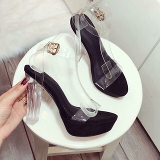 🎈XÃ KHO🎈Giày sandal cao gót 12 cm, gót trong suốt quai quai ngang