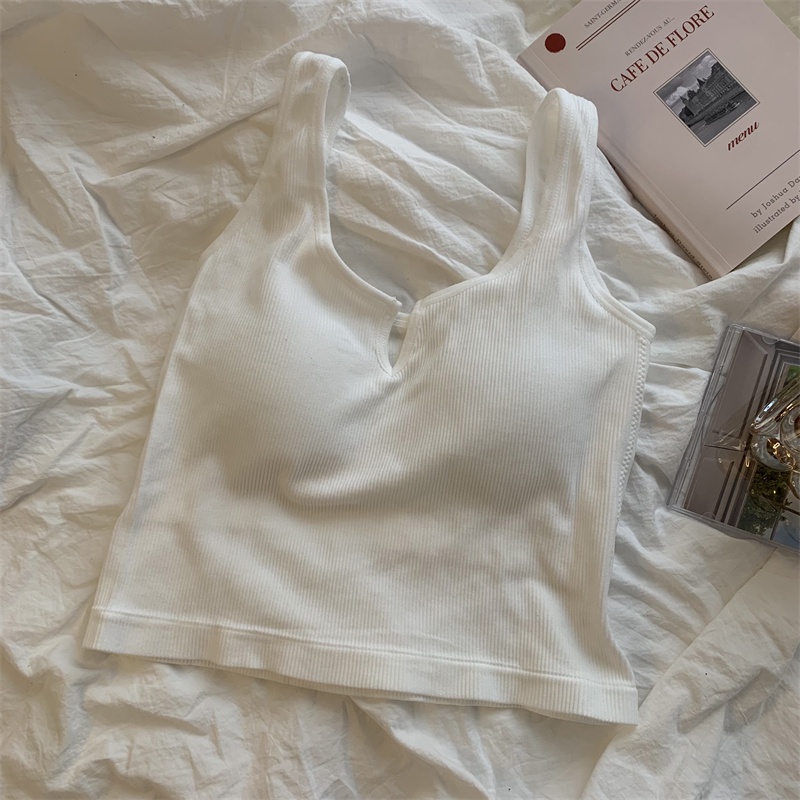 Áo croptop Xiaozhainv hai dây màu trơn có đệm ngực thời trang mùa hè quyến rũ cho nữ