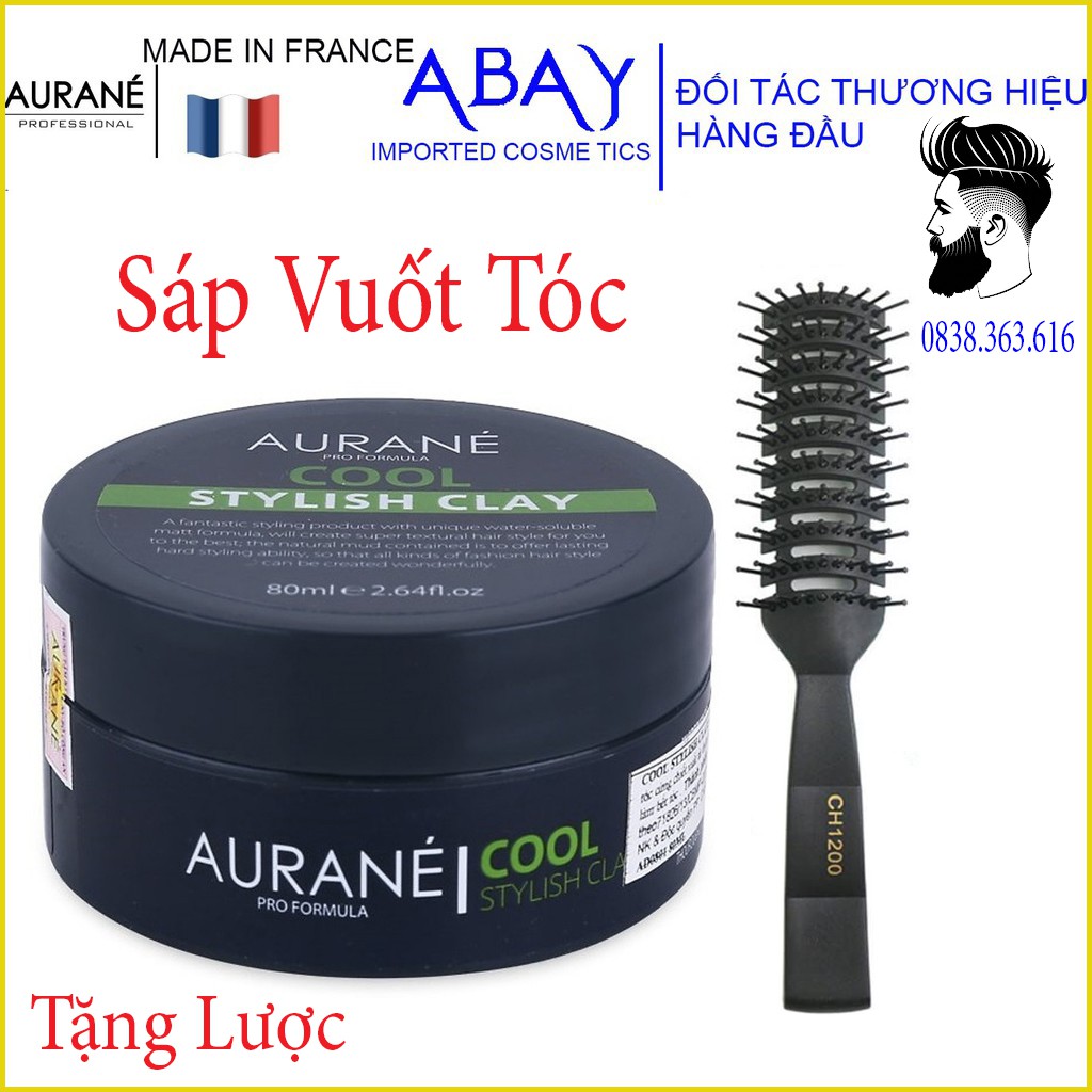 Sáp vuốt tóc nam giá rẻ cao cấp bóng mượt Aurane cool stylish clay 80g tặng kèm lược chaoba