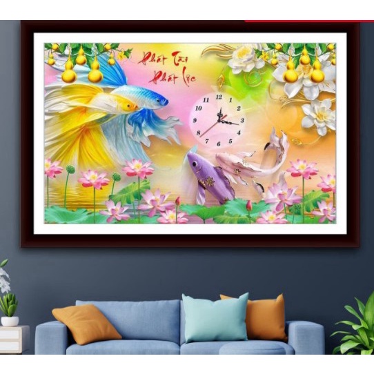 TRANH ĐÍNH ĐÁ ĐỒNG HỒ PHÁT TÀI PHÁT LỘC VS345 (75X50)