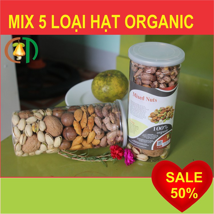 Mix hạt 5 loại (hạt điều, hạnh nhân, macca, dẻ cười, quả óc chó) 0,5kg [hàng mới, bao ngon]